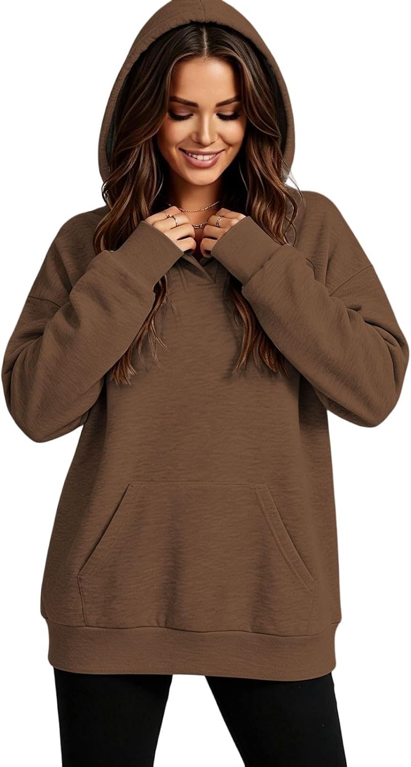 Women Oversized Fleece Hoodie,Long Sleeve Casual Comfy Pullover Top | Plush soft texture, relaxed silhouette for autumn winter loungewear and daily casual wear