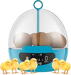 Incubadora de ovos para chocar 6 ovos incubadora de galinha com rotação automática de ovos de 360° e controle de temperatura, incubadora prática com luz de ovo de LED para incubação de pintinhos,
