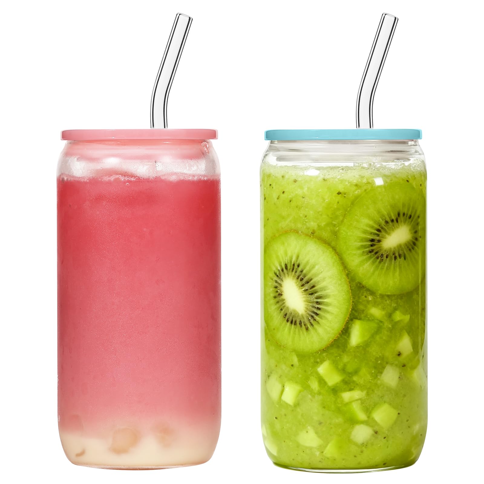 Bayseun Glass Tumbler with Sealed Acrylic Lids, 2 Pack 500ml Leak-Proof Reusable Cup with Straw for Iced Coffee & Smoothies, Dishwasher Safe, Modern Drinking Glass for Home, Office, Travel â image 1