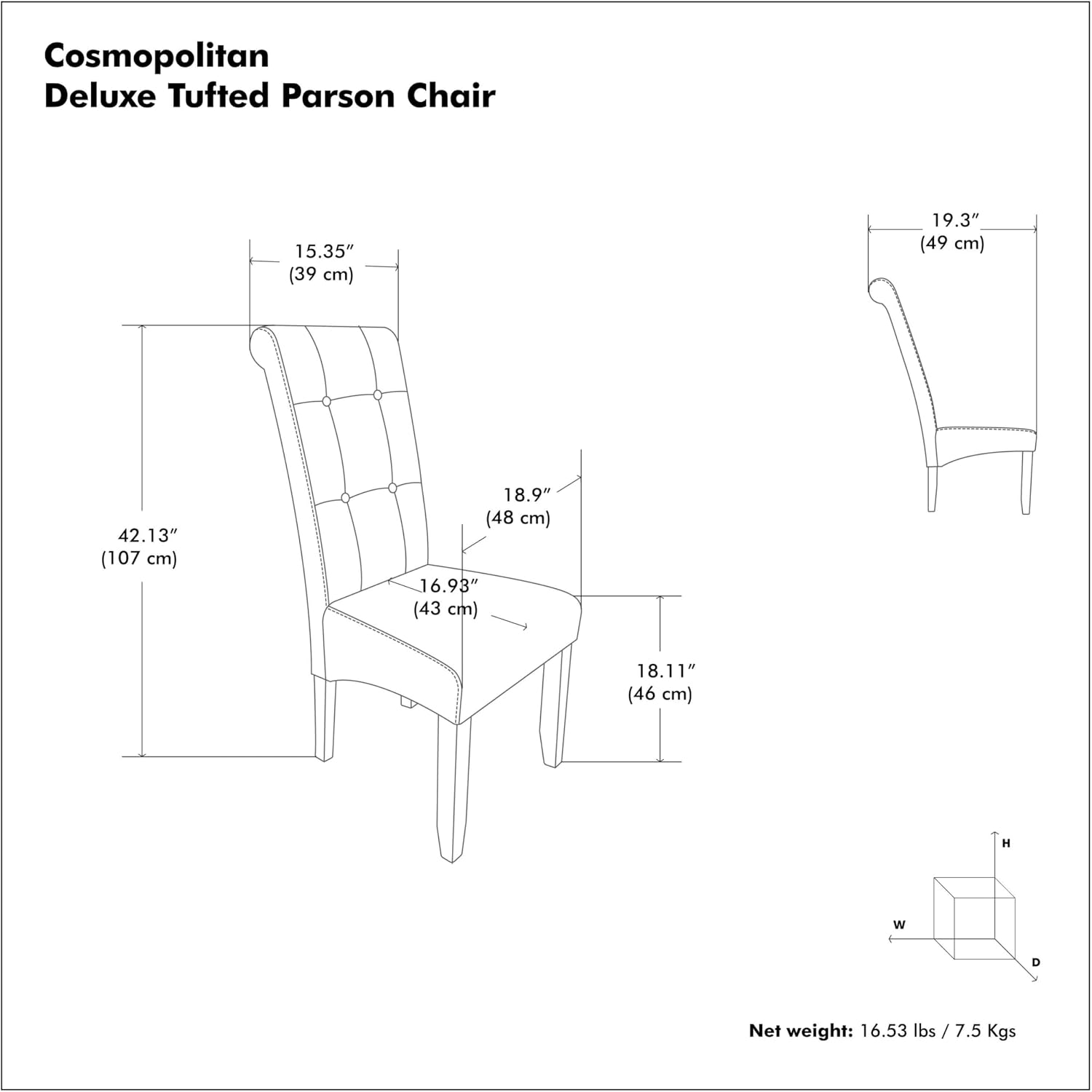 SIMPLIHOME Cosmopolitan Dining Chairs - Tufted Solid Hardwood and Vegan Leather Parsons Chair Set in Satin Cream, Contemporary Dining Room Seating with Curved Back and Cushioned Seat (Set of 2)