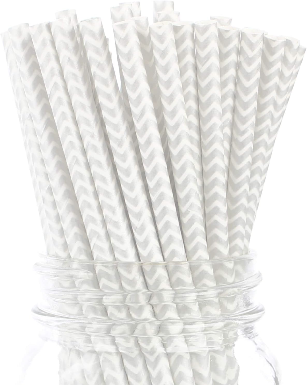 CleverDelights Silver Chevron Paper Straws 100 Straws