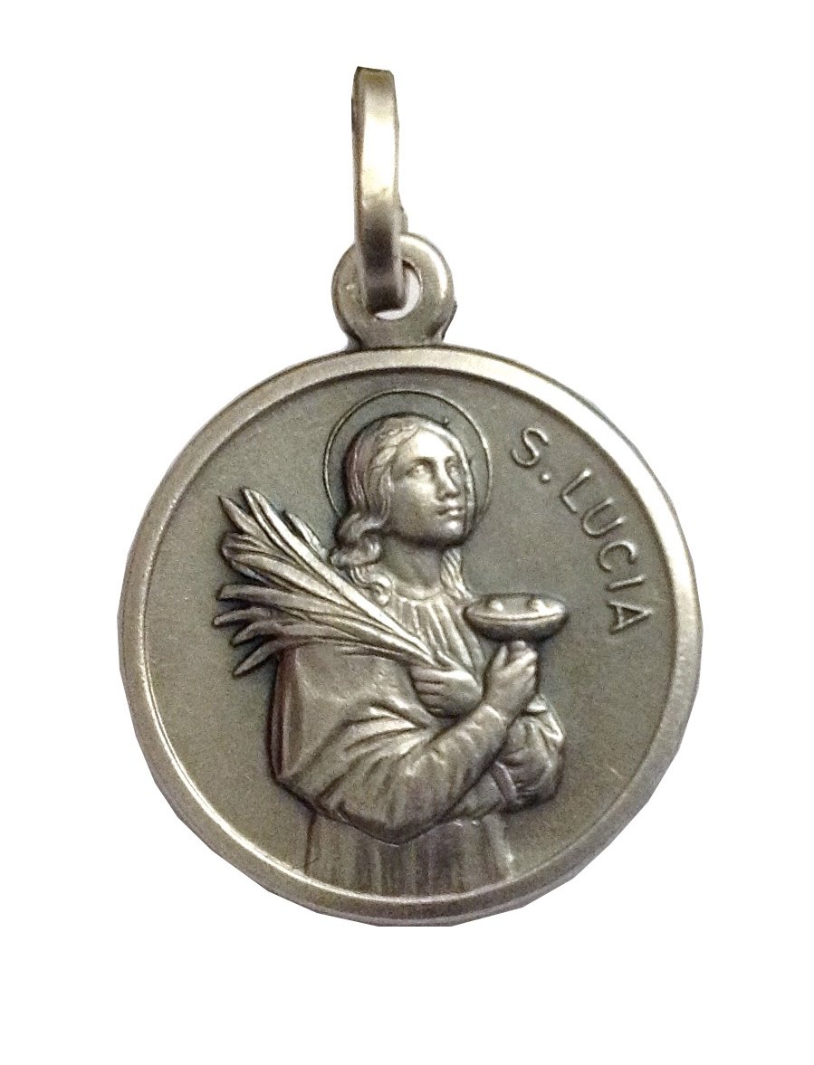 I G J Medaglietta Santa Lucia In Argento Massiccio 925-925 Sterling Silver Saint Lucy Medal