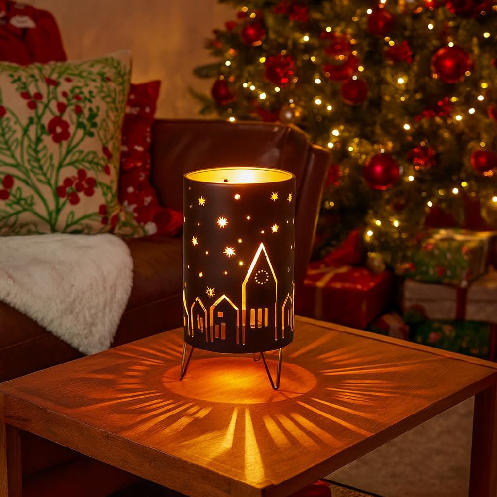 Marco Paul Pre-Lit LED Christmas Village Scene Nativity Lantern - 24cm Battery Operated Lantern with Timer - Festive Table Centrepiece, Christmas Decorations - Indoor Christmas Night Light Gift Ideas