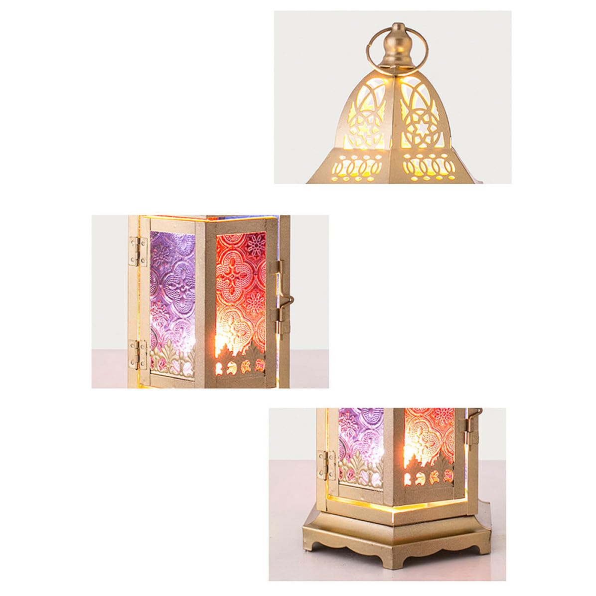 2 Pezzi Portacandele in Ferro e Vetro, Stile Europeo, Decorativo