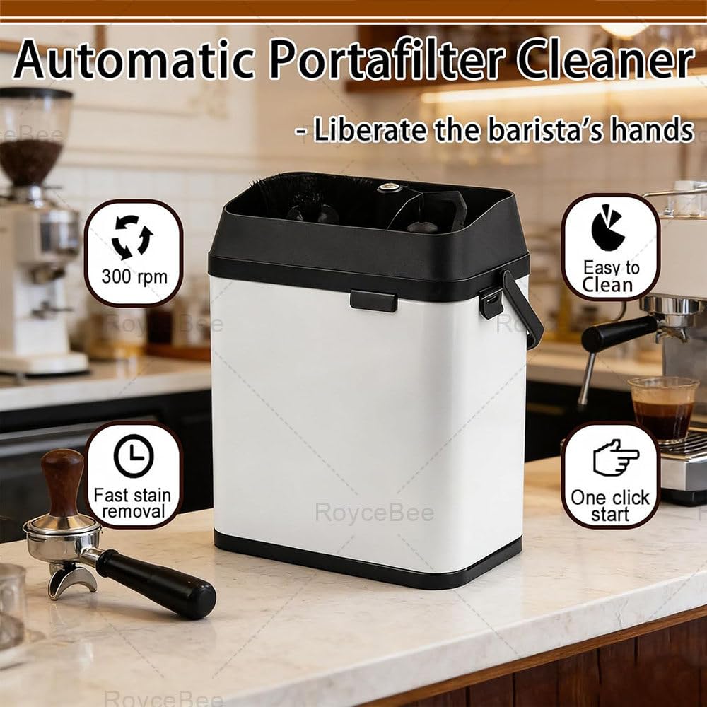 Limpiador de Portafiltros EléCtrico para Café, MáQuina De Limpieza AutomáTica de Mango de 58 Mm, Incluye 2 Raspadores y 1 Cabezal de Cepillo para El Hogar, CafeteríA, Restaurante Silver