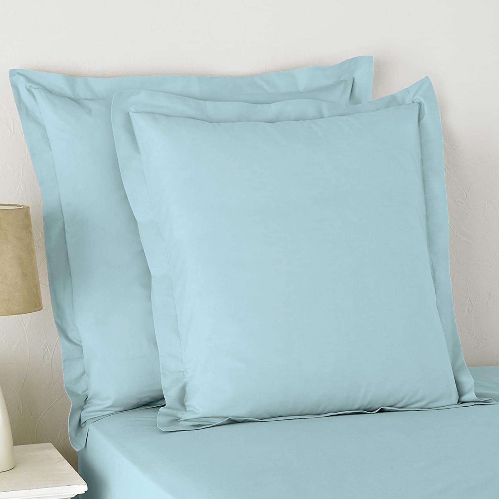Pizuna Coton Set de 2 Taies d'oreiller 65x65 cm Bleu Bébé, 100% Coton Longue durée en Percale Taies d'oreiller en Coton 65x65 avec Rabat de 20cm