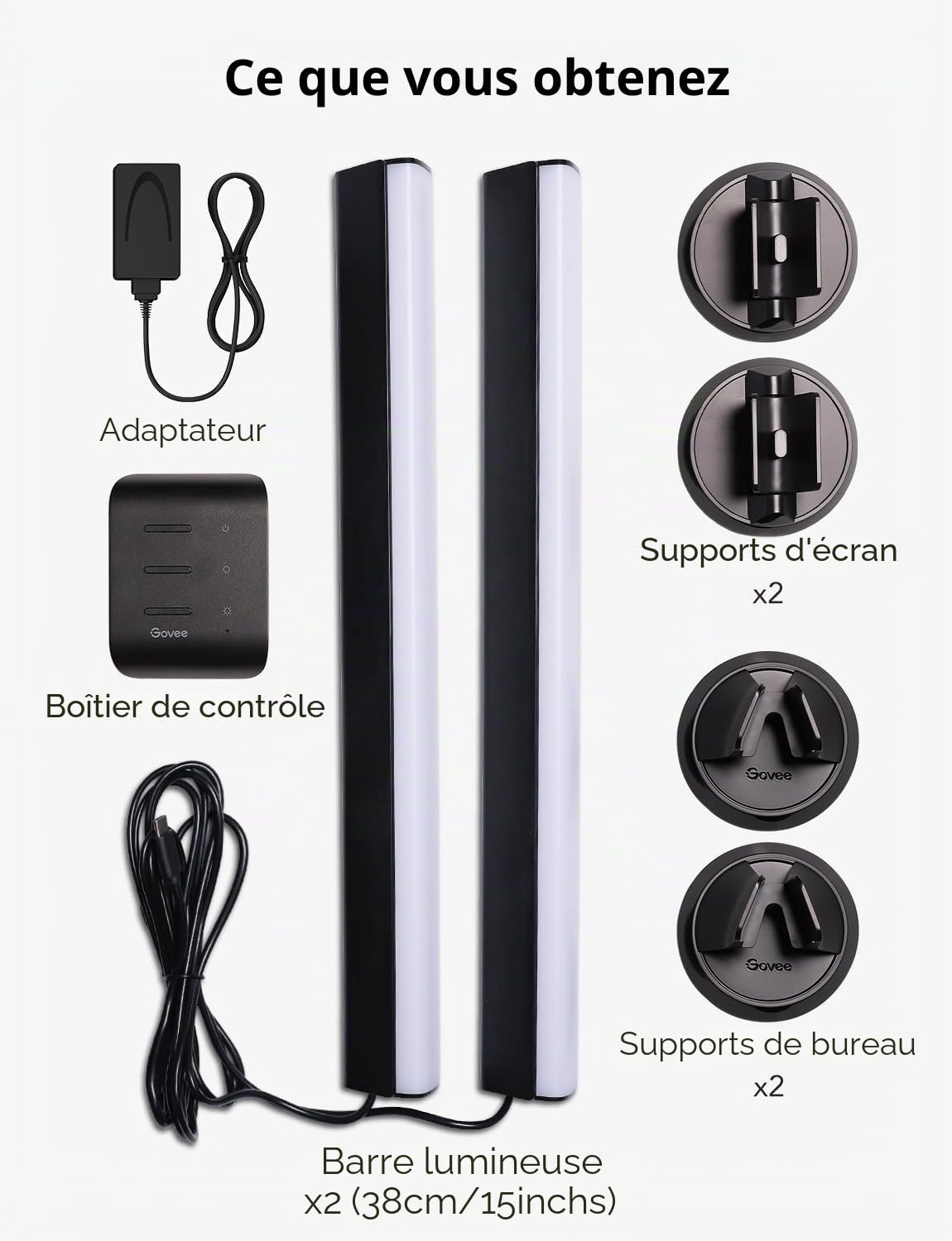 Govee Barre LED RGBIC, Double Perles Lumineuses et 38cm Rétroéclairage TV WiFi Barre, plusieurs Options de Placement, pour TV 45-70 pouces, Fonctionne avec Alexa et Google Assistant, Couleur Noire