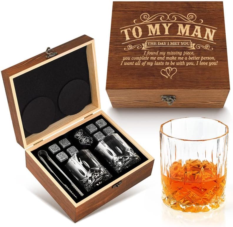 Anniversary Birthday Gifts for Him Boyfriend Men Husband Romantic I Love You Gifts for Him Whiskey Gifts for Men Wedding Anniversary Fathers Christmas Valentines Gift Including Box and Whiskey Stones