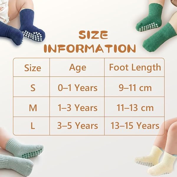 8 Pairs Baby Non-Slip Socks with Grip for Children, Colourful Soft Cotton Socks for Babies, Boys and Girls - 3
