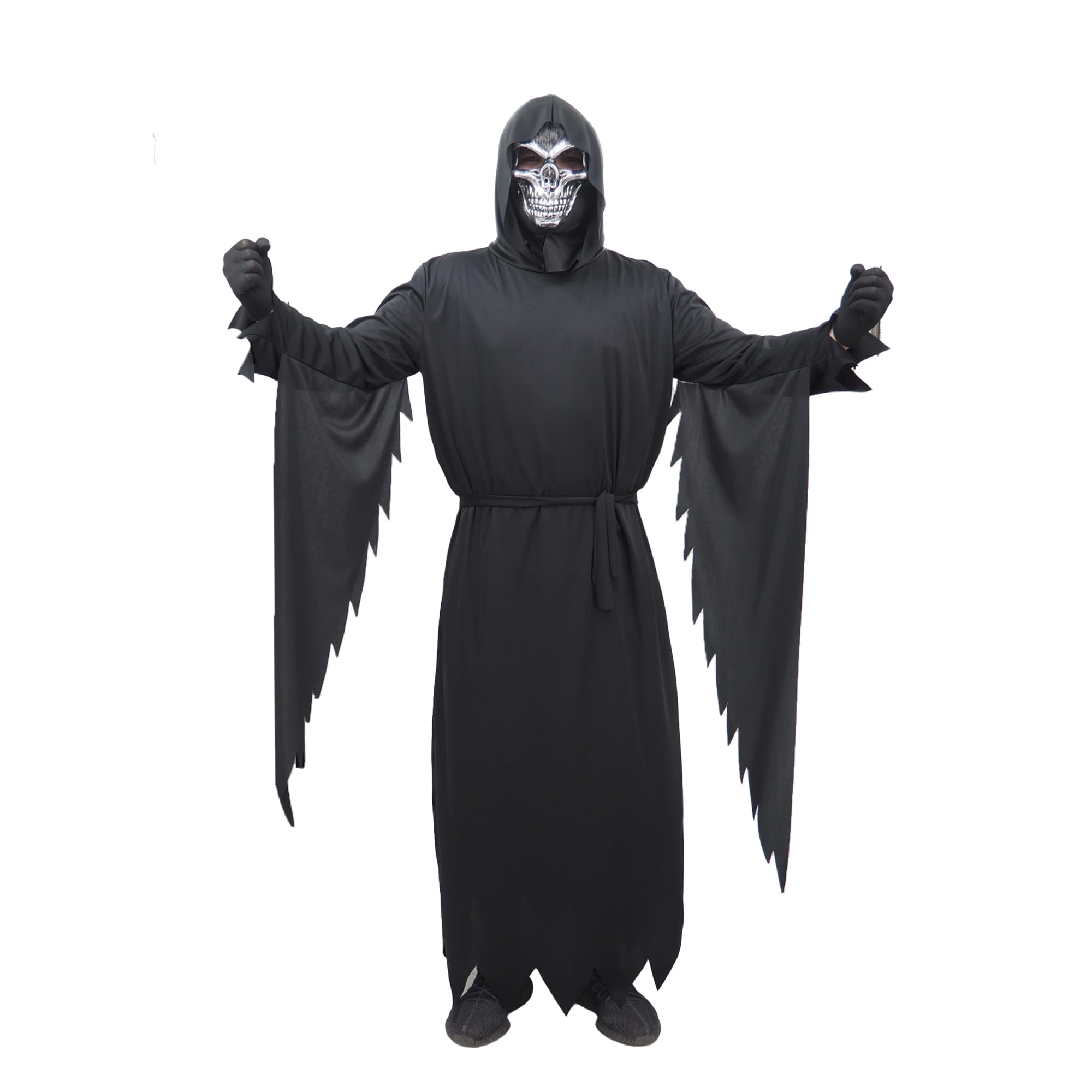 CosplayStudioScary Costume for Adult Black Terror Long Hooded Horror Robe Ghost Mask Horror Robe Costume Halloween Cosplay Costume