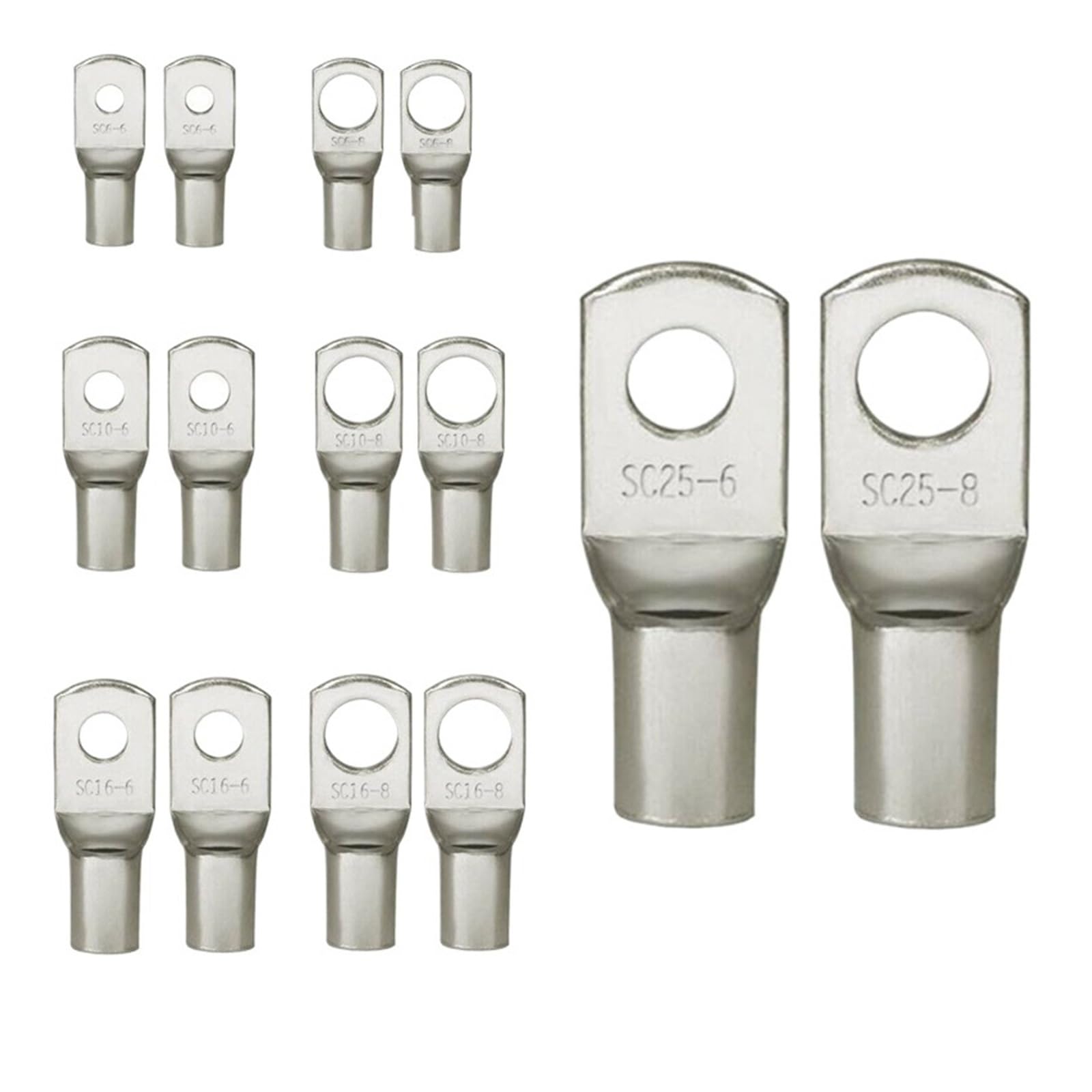 100/50/25/10PCS 4-25mm Sortiment verzinnte Kupferösen Ring-Crimp-Anschlüsse Drahtschweißen Kabelverbinder-Kit(SC10-6,100)