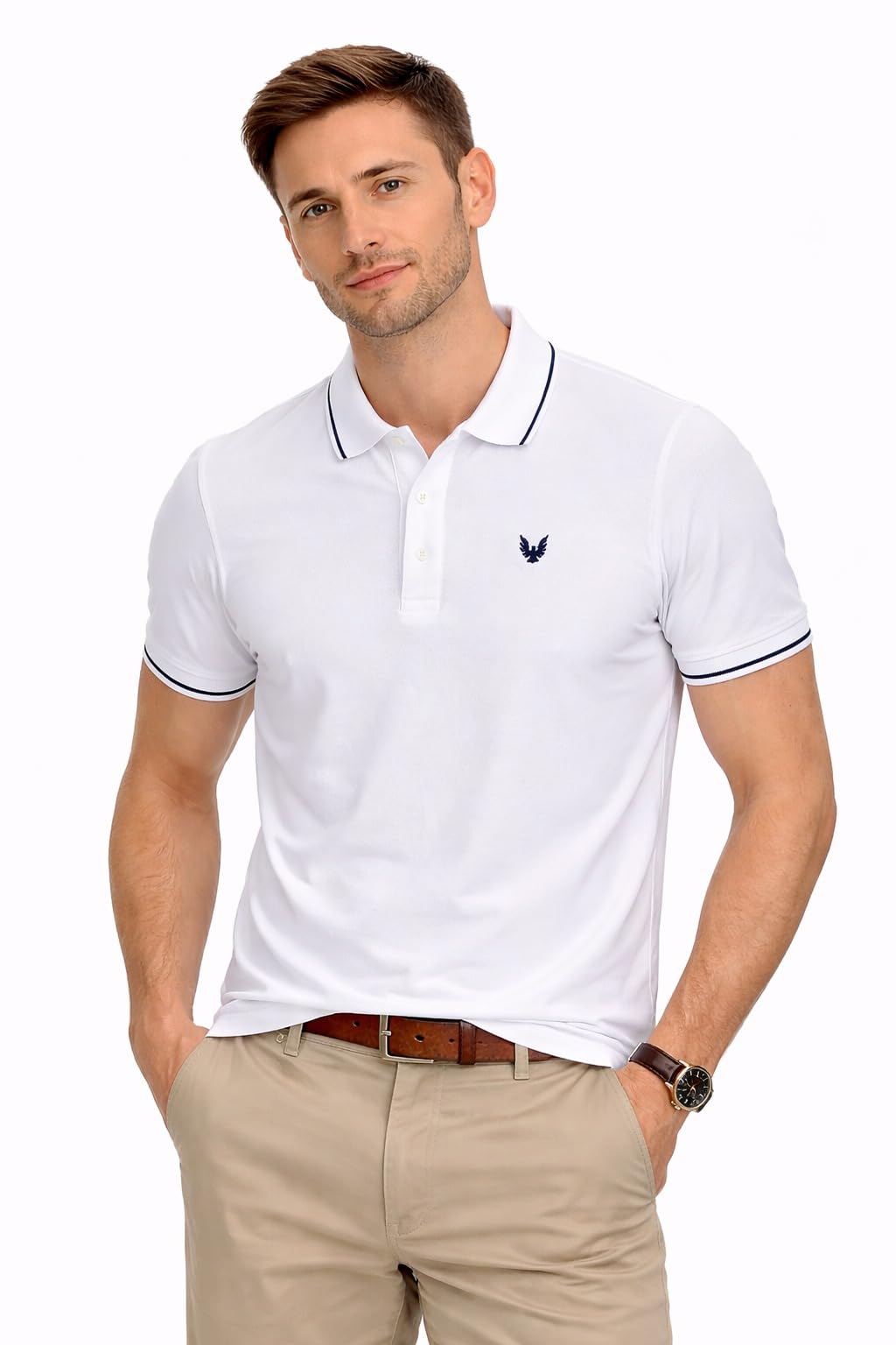 Mens Piqu Polo T-Shirt | Cotton Rich, Smart Fit Polo with Embroidered Logo | Casual & Sports Wear | Polo T-Shirt for Men