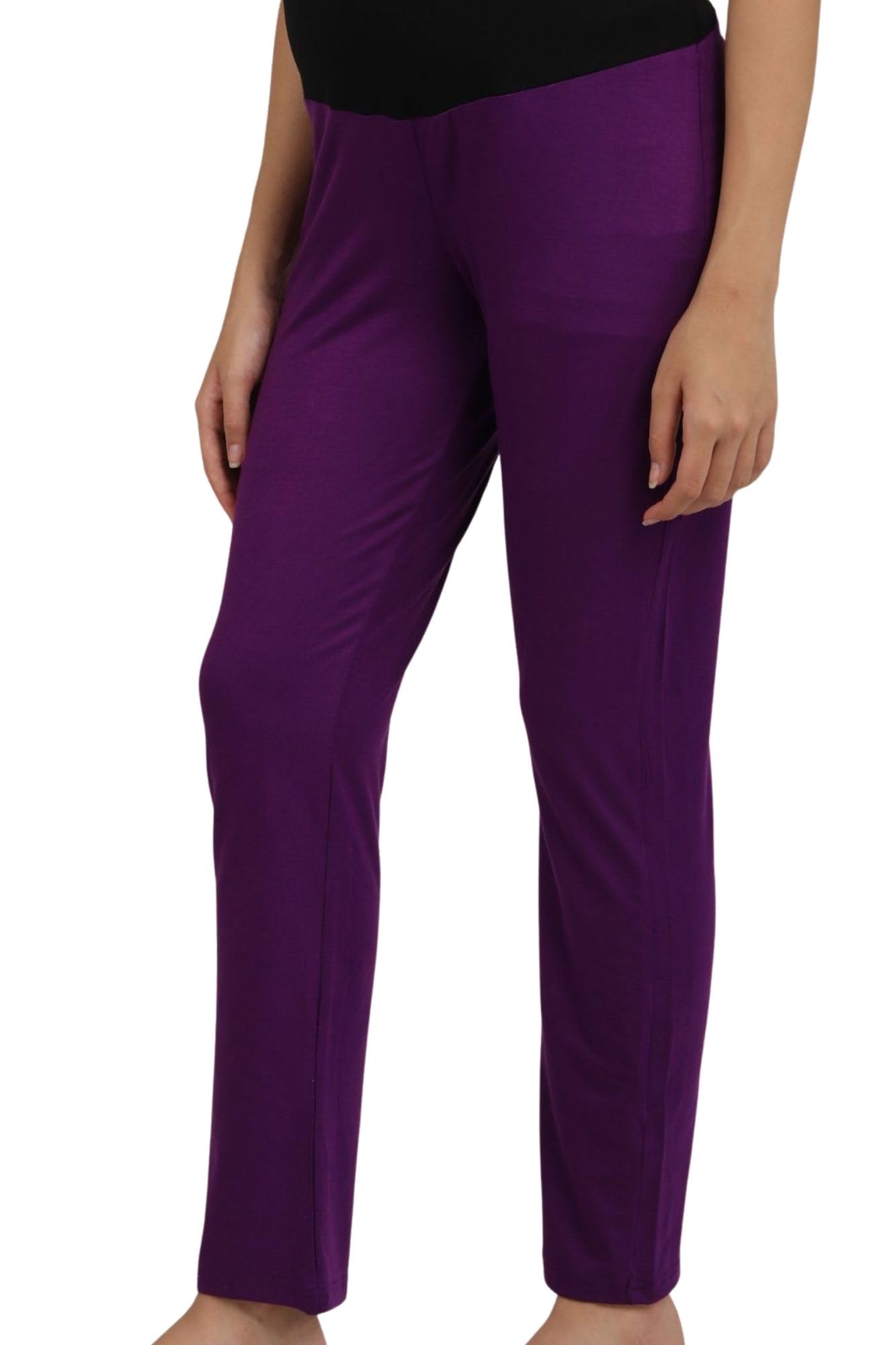 Viscose Lycra - Narrow Fit Purple Over The Bump Women Leggings-image-29
