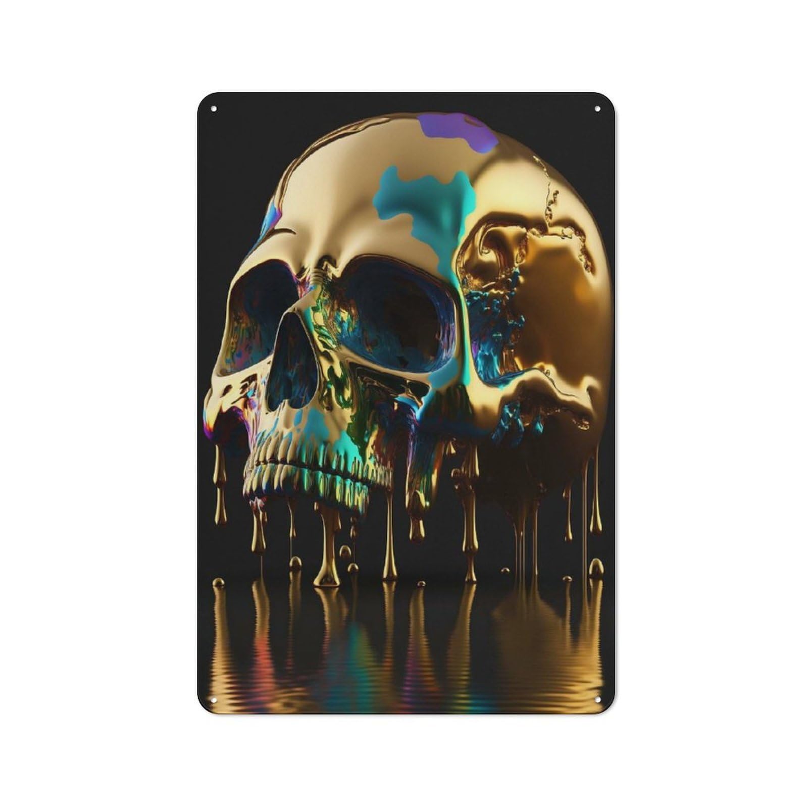 Nostalgic Golden Skull Decorative Tin Plaque 30x20cm, Classic Pub Decor for Diner, Restaurant, Shed Or Kitchen