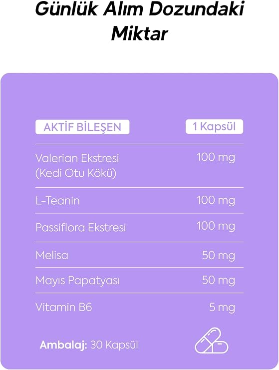 Passiflora Complex – Passiflora, Valerian, L-Teanin ve Vitamin B6 30 Kapsül