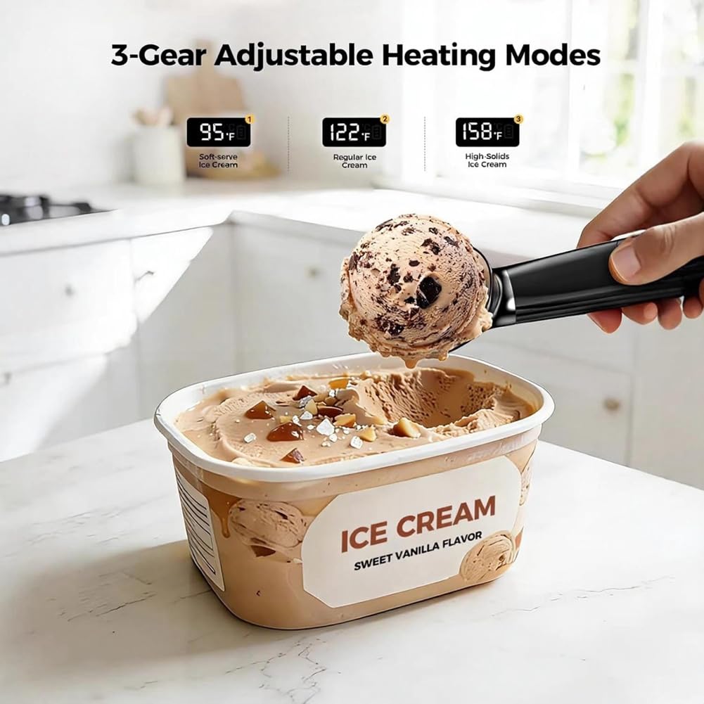 Cuillère à Glace Électrique Rechargeable par USB avec Écran LED, Température Réglable, Fonction Auto-Chauffante et Fonte Automatique.