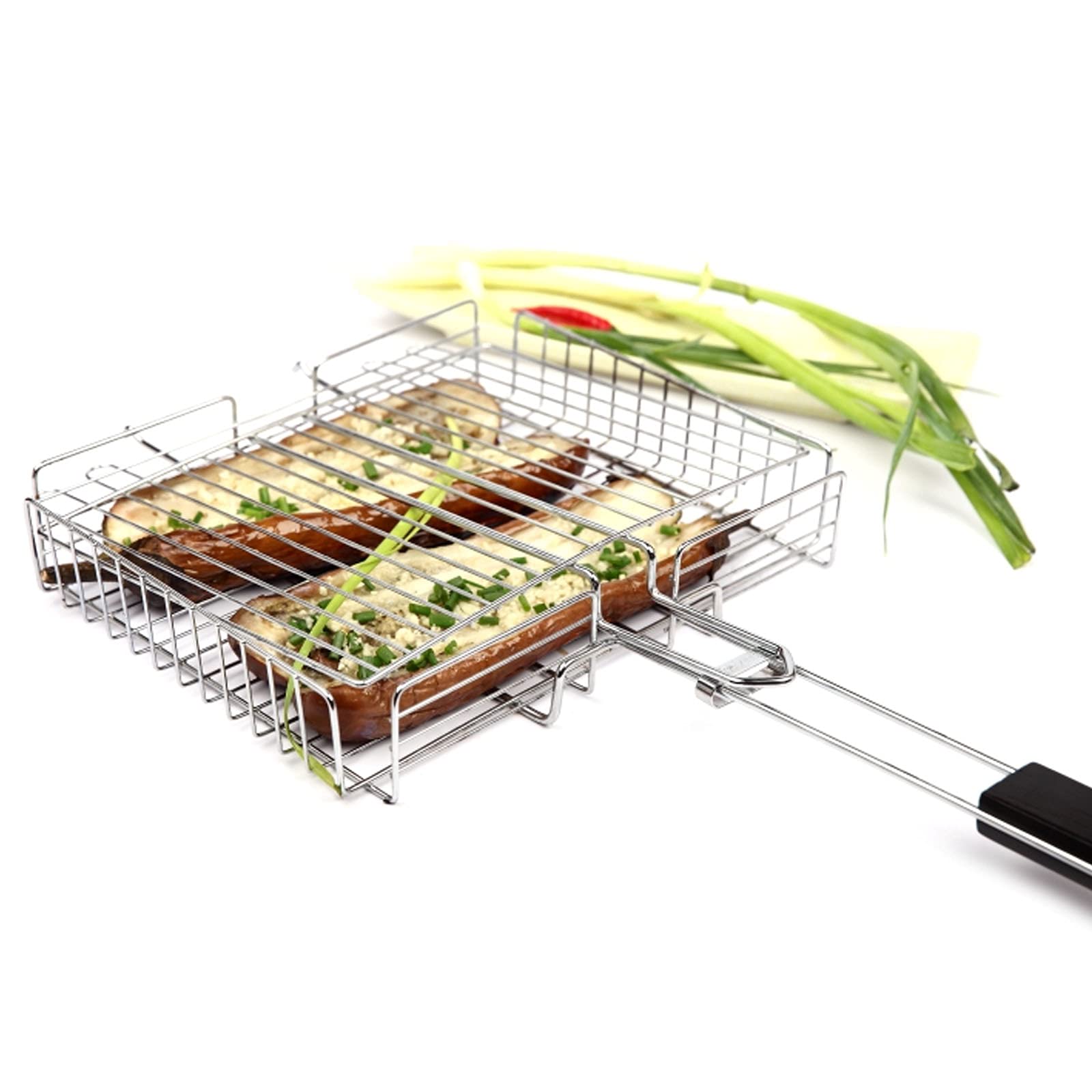 Portable BBQ Griglie da Barbecue in Pentole Barbecue in Acciaio Inox Antiaderente Barbecue Grill Basket Tools Grill Mesh per Pesce, Verdure,Bistecca, gamberetti(67.5x31x5.7cm)