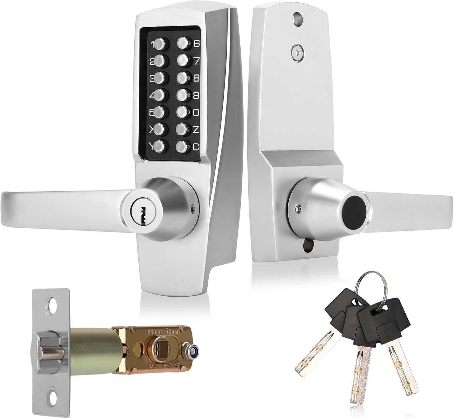 New Upgrade Mechanical Door Lock with Handle,Mechanical Push Button Lever Lock,Stainless Steel Mechanical Keyless Entry Door Lock with Key,Upgrade Adjustable Deadlatch 2-3/8'' and 2-3/4''