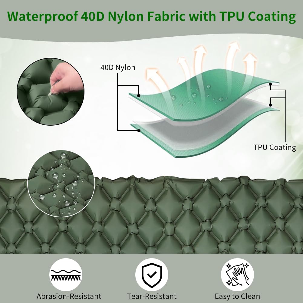 AUYAO Inflatable Camping Mattress, 190 x 120 x 5 cm Portable Self-inflating Mattress with Pillow and Built-In Foot Pump, Sleeping Mat Mattress Ultra Light Waterproof for Tent Trekking Travel - 5