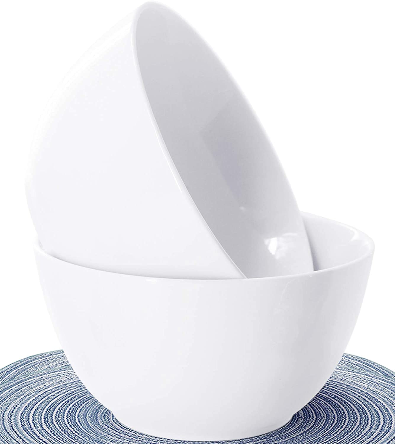 DGYB High-Temp Porcelain Soup Bowl Set 70 Ounces Large Stackable Chip-Resistant Round Salad Bowls Set of 2 White (White- 70 OZ-2PACK)