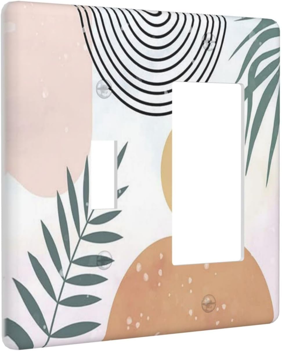 Light Switch Cover Boho Mid Century Sun Leaves 2 Gang Toggle Rocker Combo Wall Plates Abstract Leaf Arch Decorative Switch Plates and Outlet Covers Receptacle Cover for Bathroom Home Decor