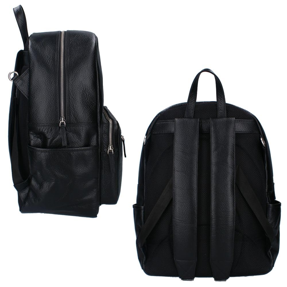Vadobag Schwarzer Baby Wickel-Rucksack | Echt Leder | mit Wickelunterlage