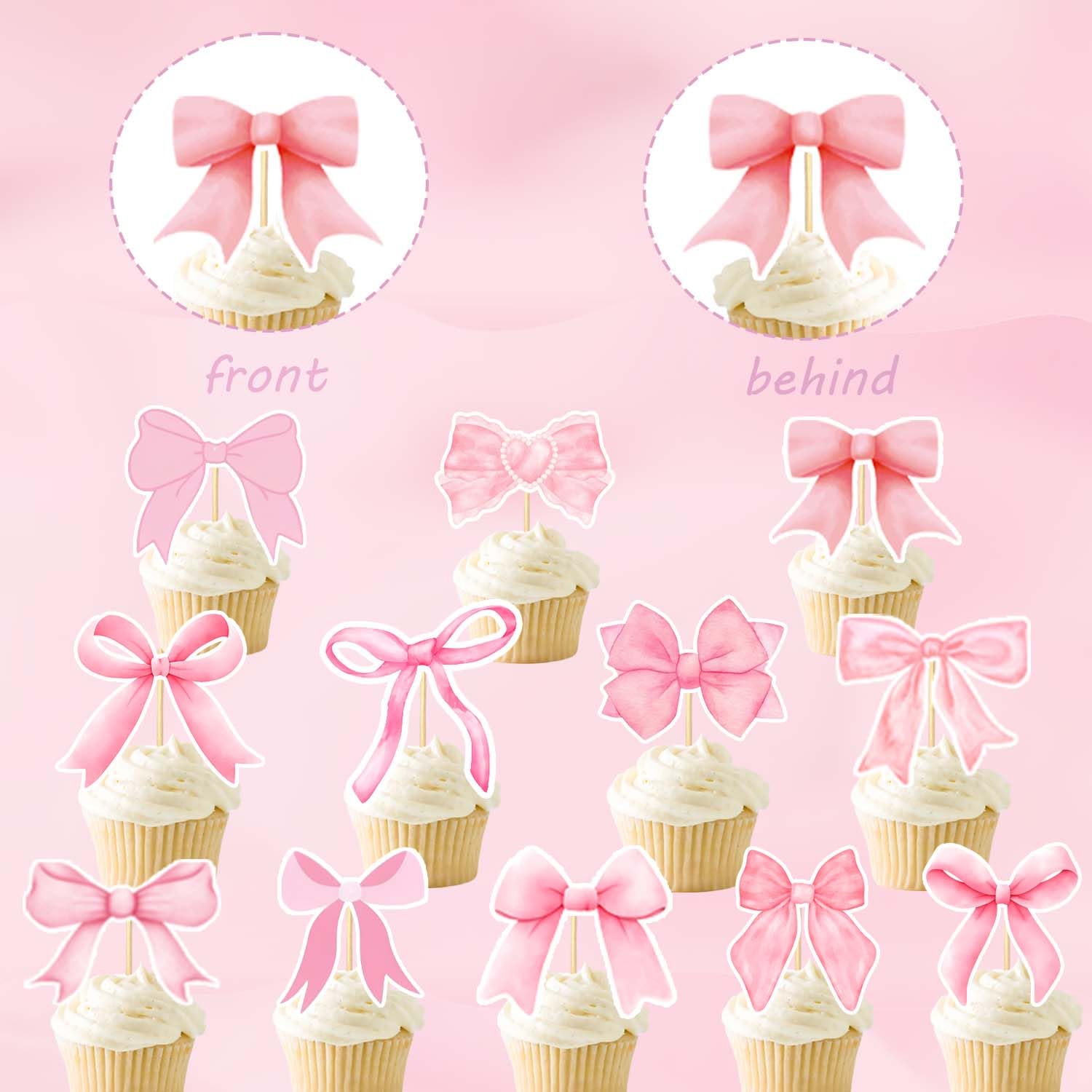 48 adornos para cupcakes con lazo de coqueta, decoración de pastel de cumpleaños para despedida de soltera, novia, compromiso, boda, niña, baby shower, decoración de fiesta temática