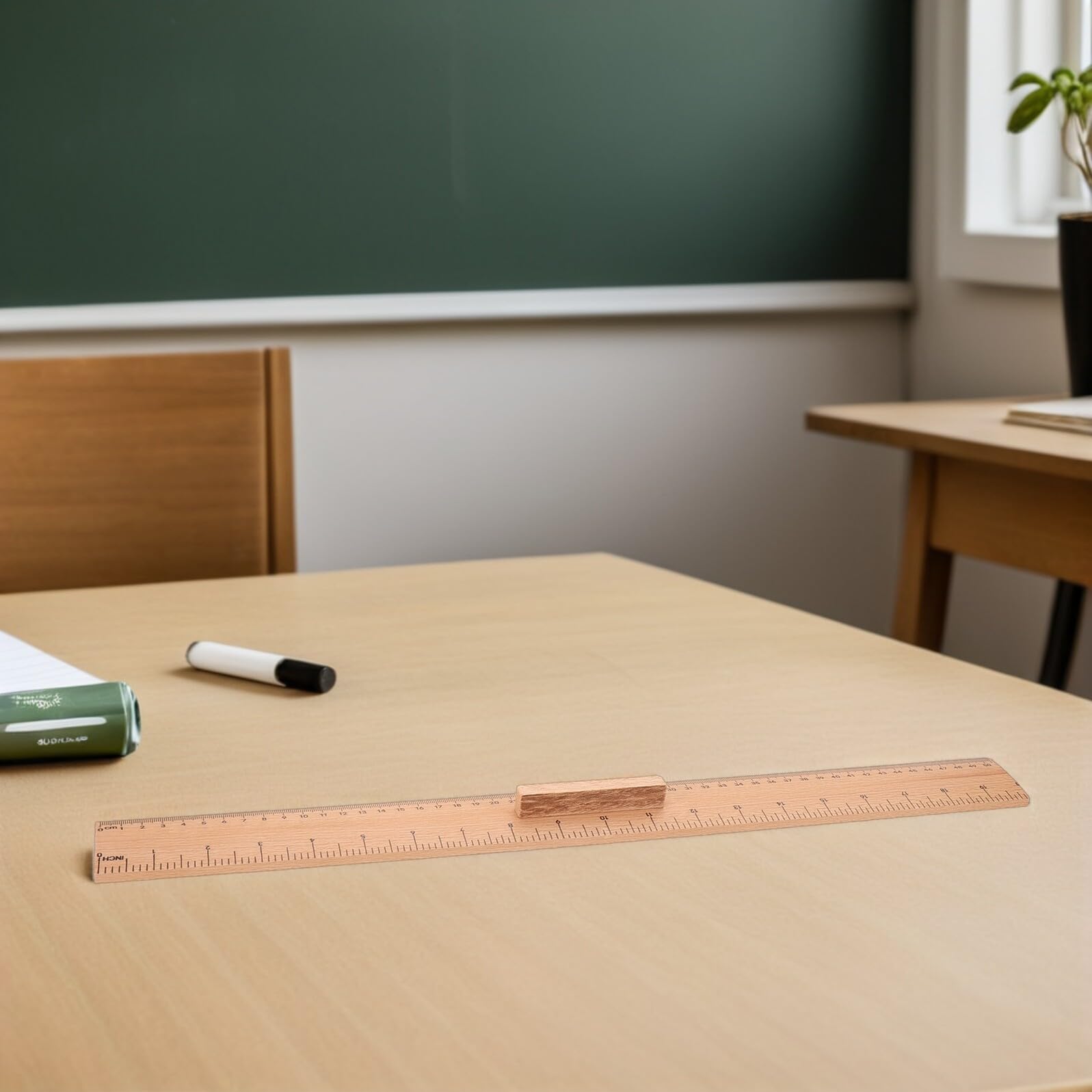Righello Didattico in Legno 50cm e Squadra Angolare Set 2 Pezzi, Dispositivo di Misurazione per Scuola e Cucito, Strumenti Didattici per Studenti e Insegnanti