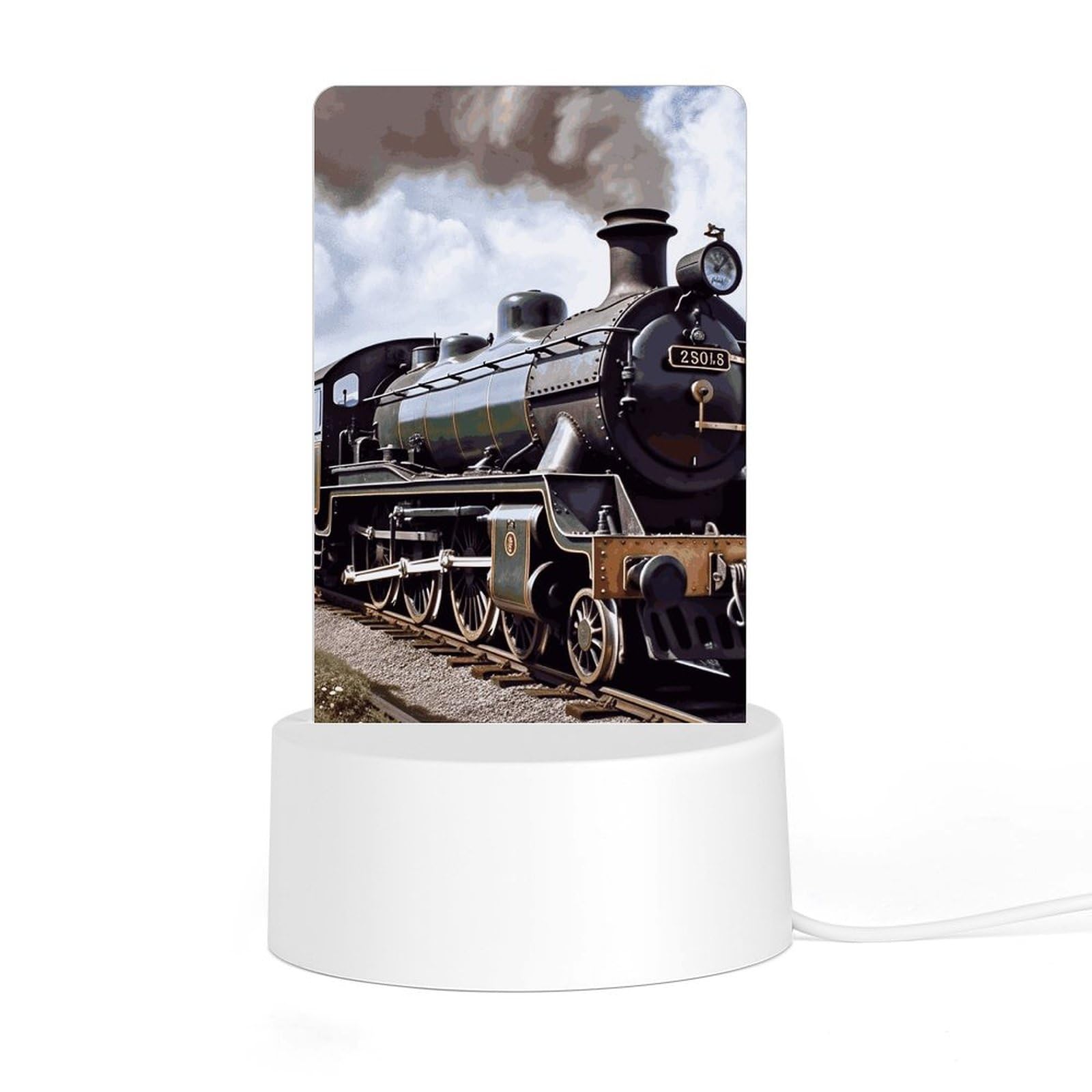 JTREHY - Acrylic Night Light with Base, Steam Locomotive Train Printed LED Desk Night Light for Bedroom Bathroom Hallway Holiday Gift
