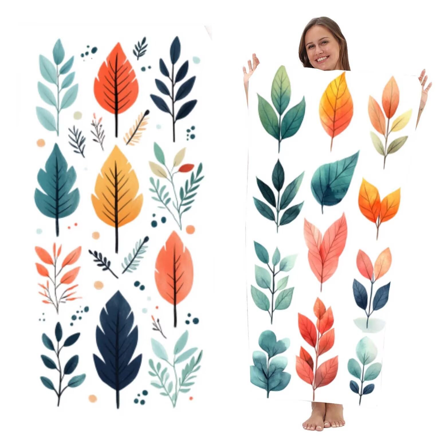 Serviette de Plage Microfibre 75x150 cm, Léger et Doux Anti Sable Séchage Rapide, pour la Plage, Les Voyages, Les piscines Intérieures ou Les saunas, Serviette Hommes 2 PC (Peinture De Feuilles) z-787