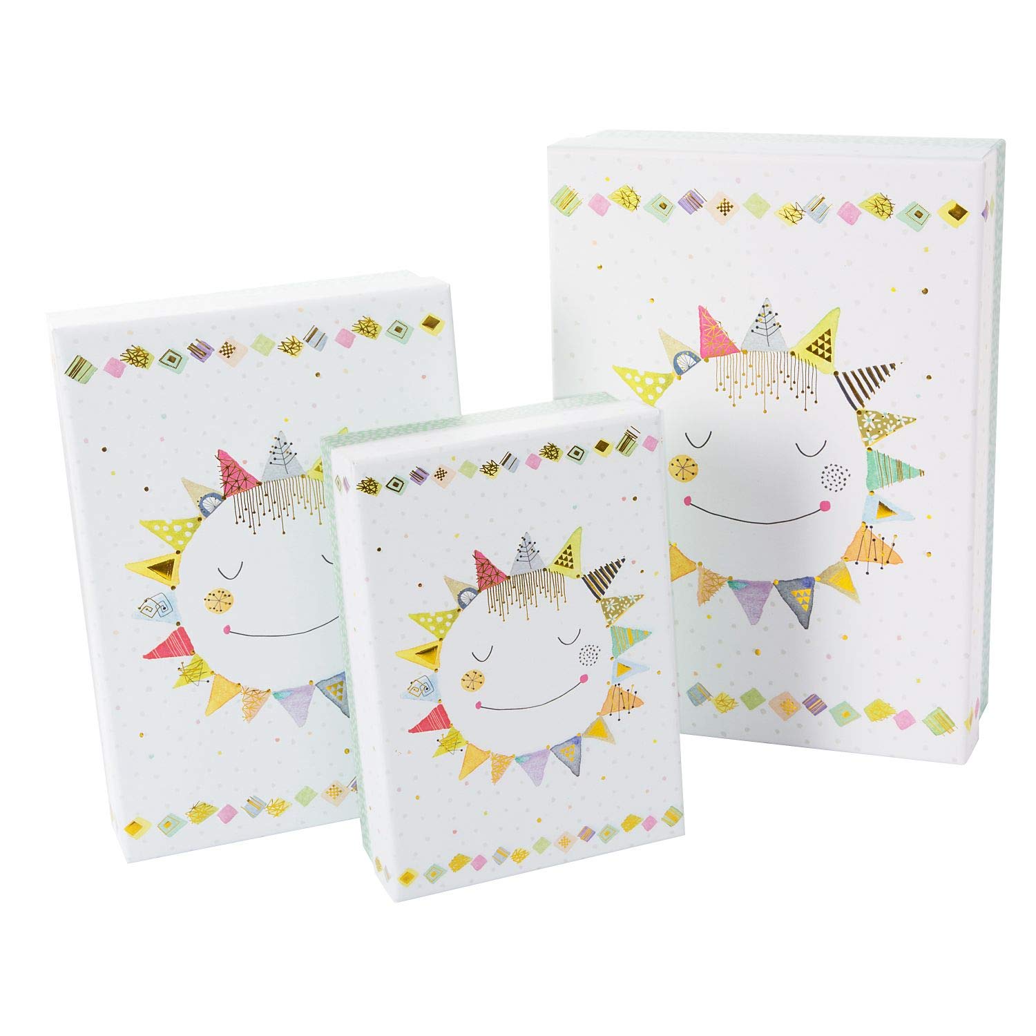 goldbuch 85662 Geschenkkartonagen Set 3-teilig Turnowsky Design Happy Sun, Set mit 3 Geschenkboxen in verschiedenen Größen, 3 Geschenkkartons mit Kunstdruck, Goldprägung und Relief