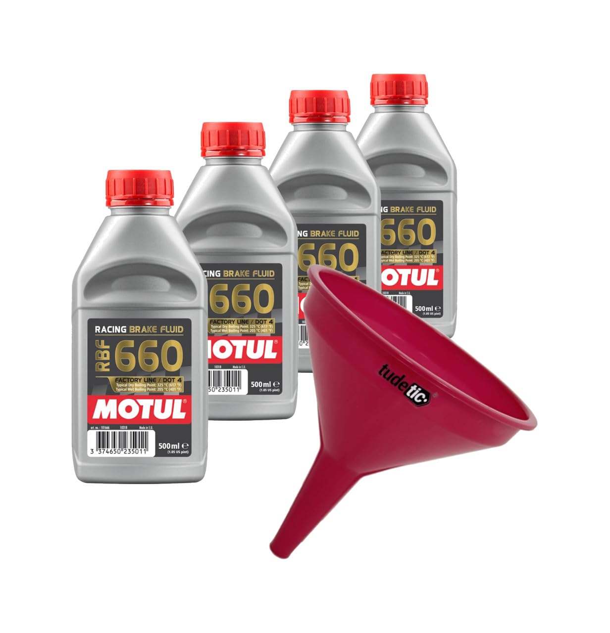 Kit de 4X Líquido de Frenos + Embudo Racing Brake 660 0,5L KT-175