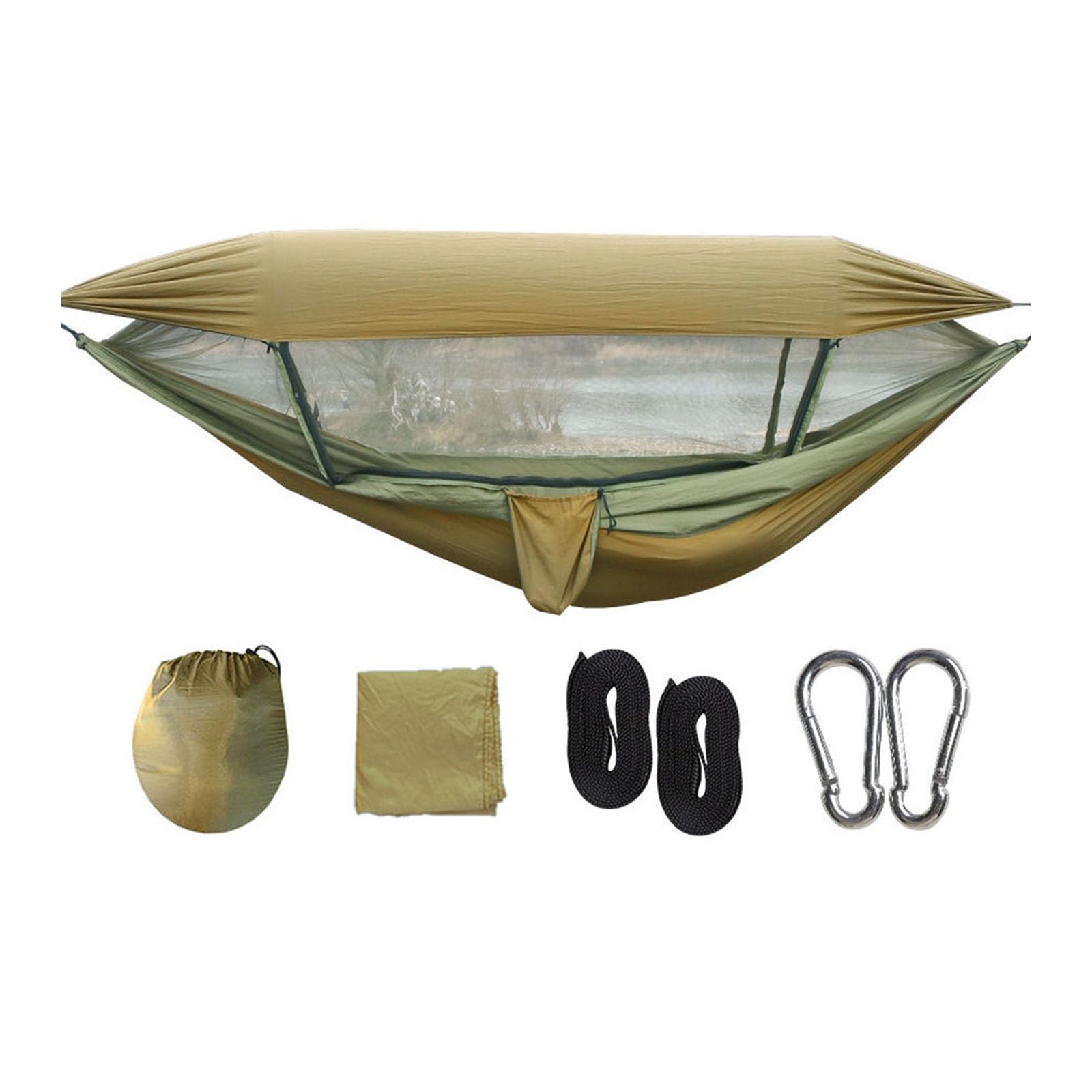 Large Camping Hammock with Mosquito Net, Featuring Reinforced Straps And Shade Canopy, Lightweight Portable Hammock Tent for Outdoor Backpacking Beach Backyard Patio Hiking
