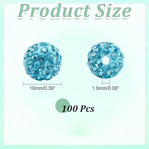 Miniatura 2 de Pandahall - Bolas de arcilla de 10 mm, tipo discoteca con 100 unidades, cuentas de polímero de arcilla con diamantes de imitación, creaciones