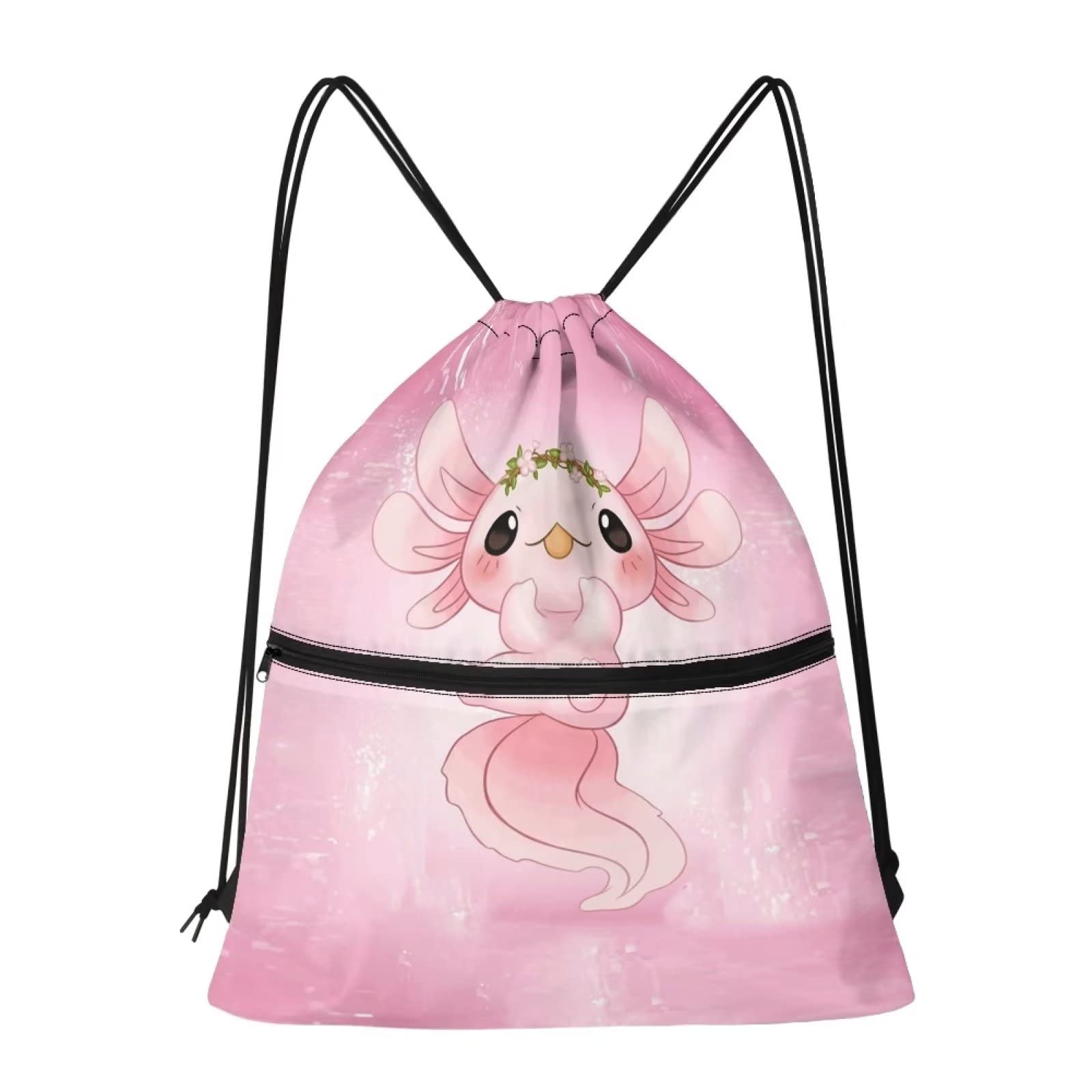 DISNIMO Pink Axolotl Drawstring Bags,S port Gym Sack Drawstring Bag String Bag Yoga Bag for Boys Girls Teens for Gym Shopping Sport Yoga Travel Party