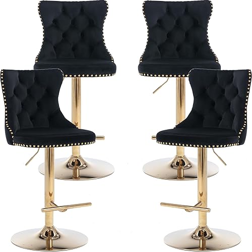 Miniatura 47 de Juego de 2 taburetes de bar giratorios de terciopelo, altura ajustable de 25 a 33 pulgadas, taburetes de bar con respaldo, sillas de bar para altura