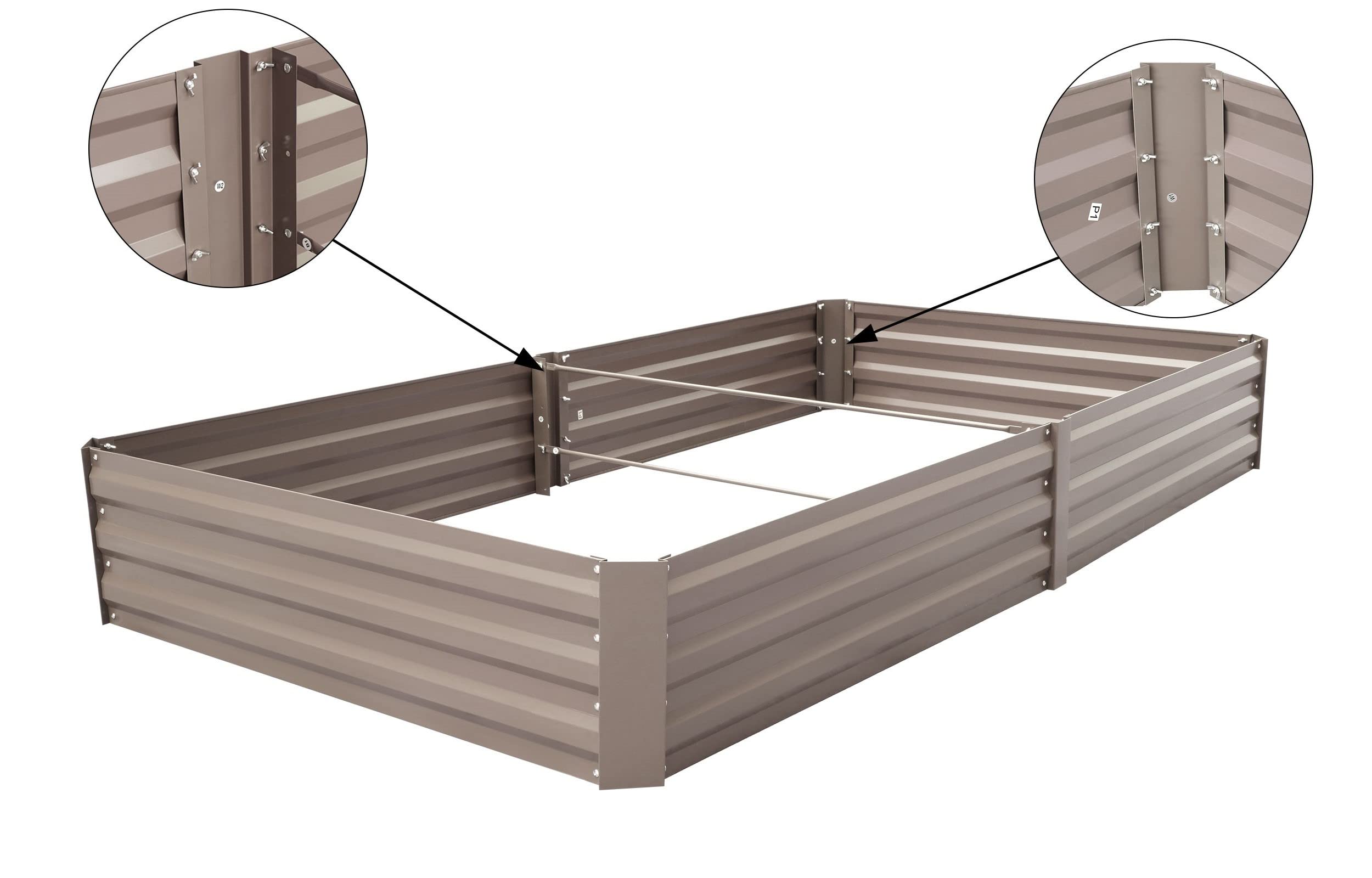 SONFILY Galvanized Raised Garden Bed Metal Outdoor Garden Boxes Raised Galvanized Planter Garden Beds Outdoor for Gardening Vegetables Fruit,8x4x1ft,Brown