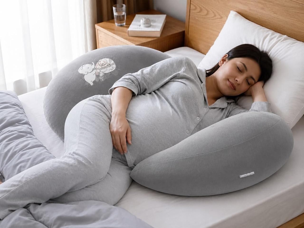 Grey Pregnancy Pillow for Sleeping, U-Shaped Full Body Maternity Pillow, Soft Support Cushion for Back, Belly, Legs & Hips-image-47