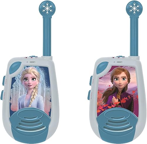 Lexibook TW25FZ Disney Frozen 2 Elsa-Digital Walkie-Talkies, rango de transmisión de 1.2mi, función de luz Morse, clip para cinturón para