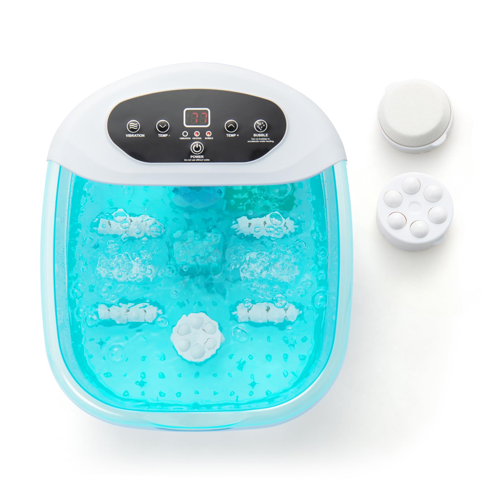 COSTWAY Masajeador de Pies para Baño, Tina para Remojar los Pies con Calor, Burbujas y Vibración, Pediluvio Masajeador con Piedra, Apagado Automático de 1 Hora, Azul claro