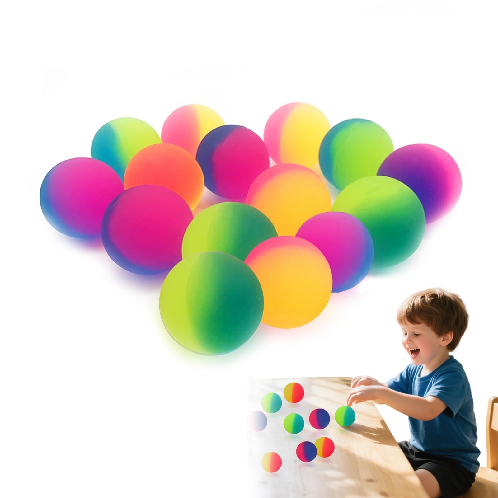 JiaQuenWex Bouncy Balls, 15Pcs Colourful Dual-Tone Rubber Balls for Party Bags, Sensory Play, School Prizes & Stress Relief - Assorted Colours for Kids