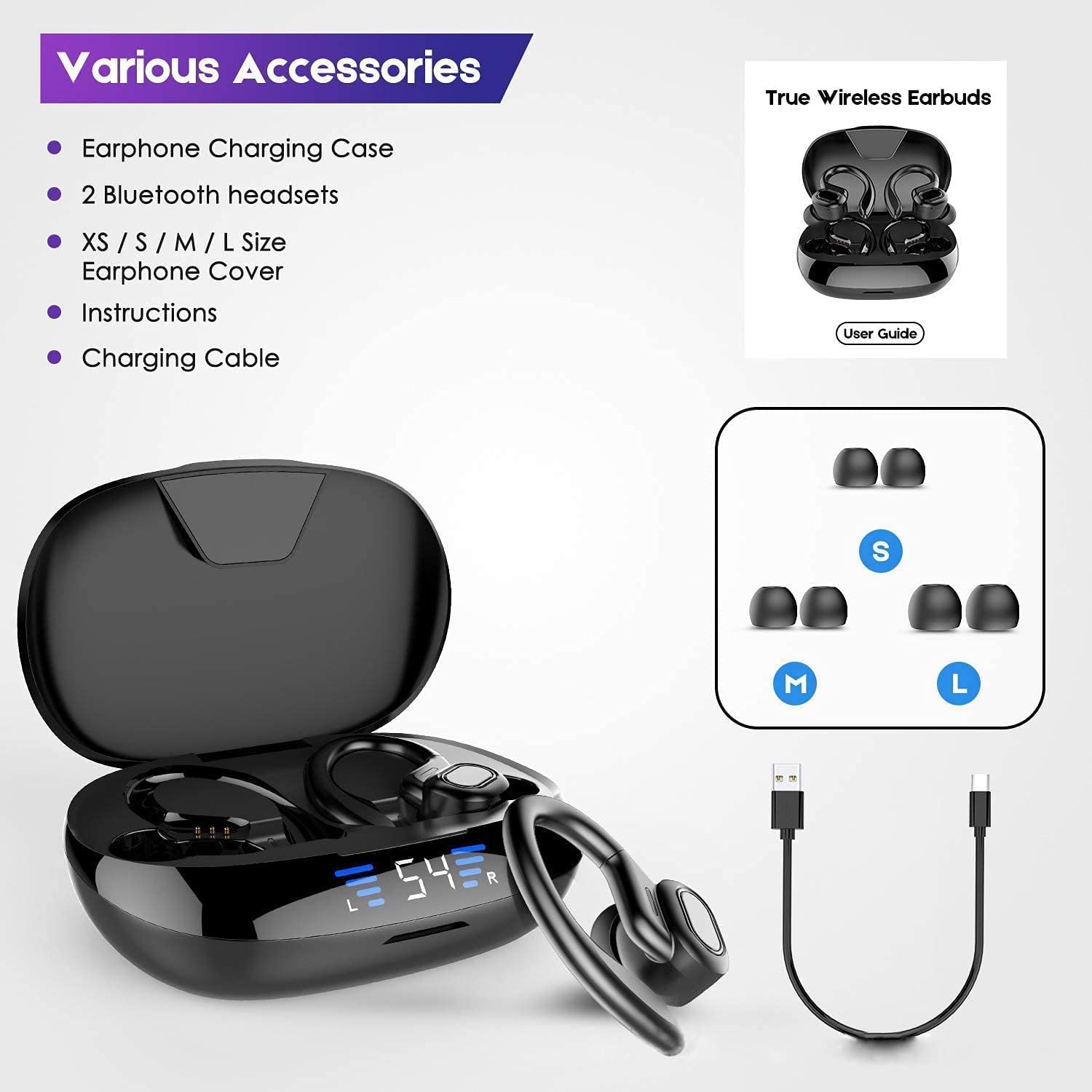 Słuchawki z przewodnictwem kostnym, bezprzewodowe słuchawki Bluetooth, prawdziwe bezprzewodowe słuchawki douszne z etui ładującym, wodoodporne IPX6, Hi-Fi, słuchawki z dźwiękiem stereo, wbudowany mikrofon, głęboki bas do uprawiania sportu biegania