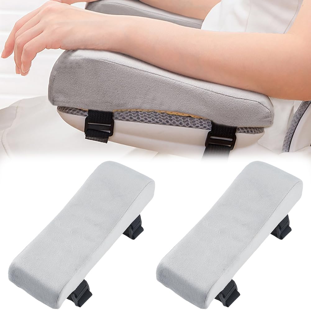 CRASPIRE 2Pcs Memory Foam Armrest Pads Office Chair Arm Pad Removable Washable Gray Elbow Pillow Cushions Covers for Ergonomic Desk Computer Gaming Chairs Wheelchair Support Forearm Pressure