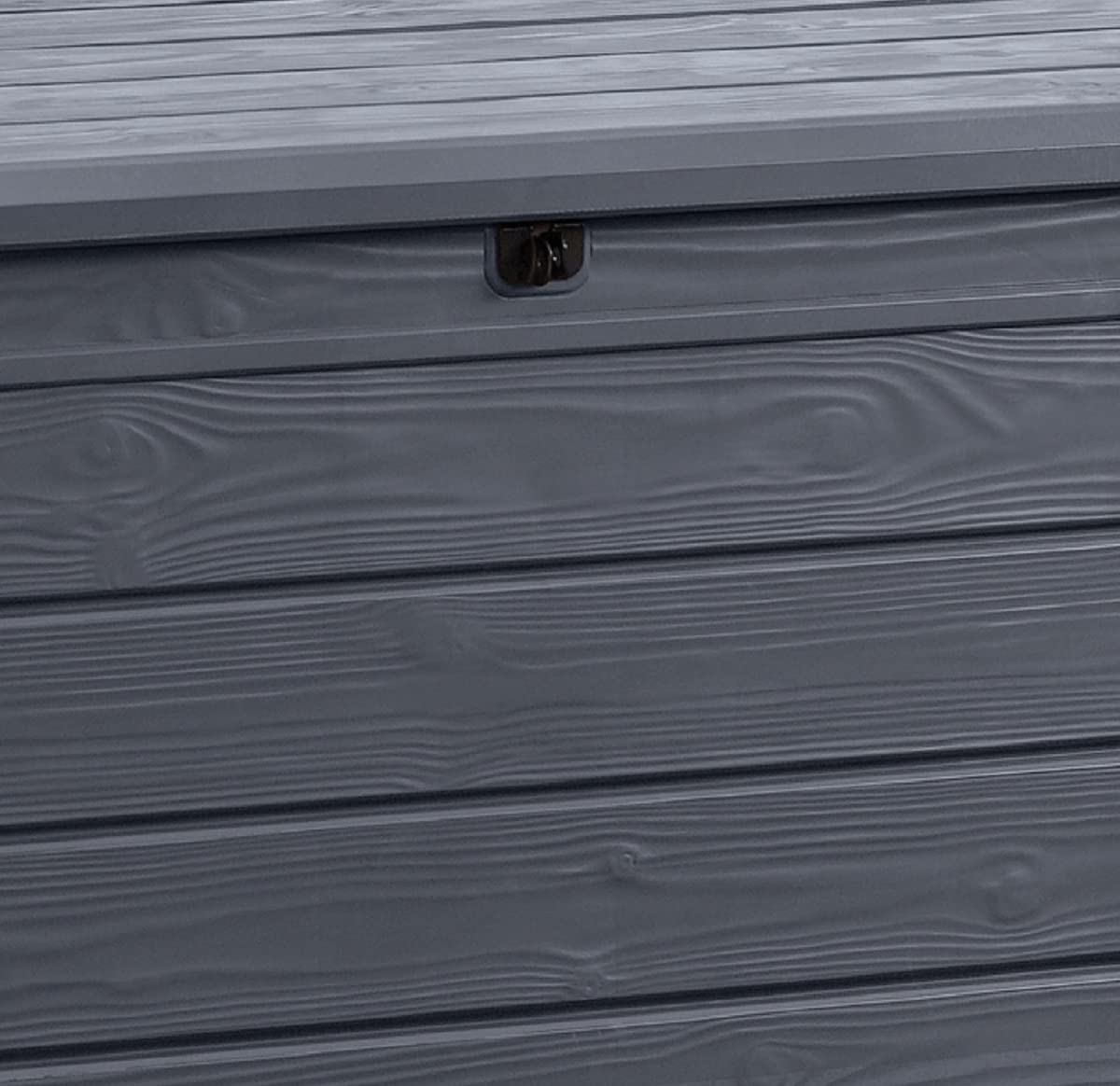Keter Brightwood Gartenbox 455L - Aufbewahrungsbox mit Sitzfunktion für 2 Personen - Wetterbeständige Terrassenbox in Holzoptik Grau
