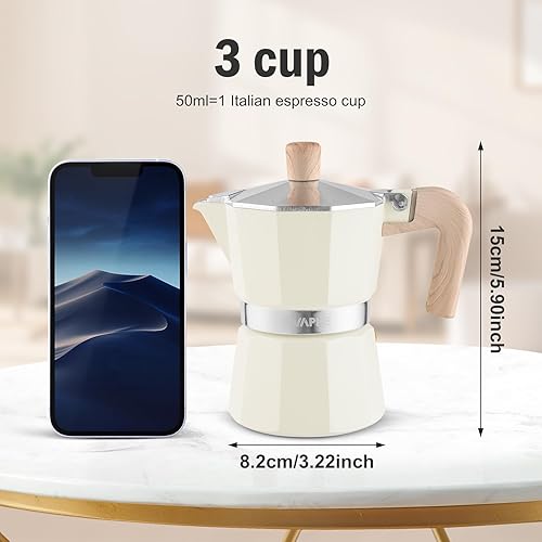 Miniatura 2 de Sivaphe Moka Pot de aluminio 3 tazas de espresso, cafetera y cafetera portátil, estufa italiana y cubana, cafetera para el hogar y campamento, color