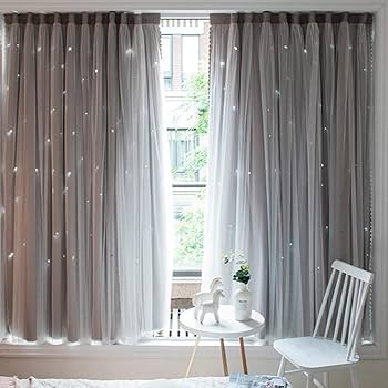 Amazon｜カーテン二重 姫系遮光カーテン 透かし彫り星柄 おしゃれ