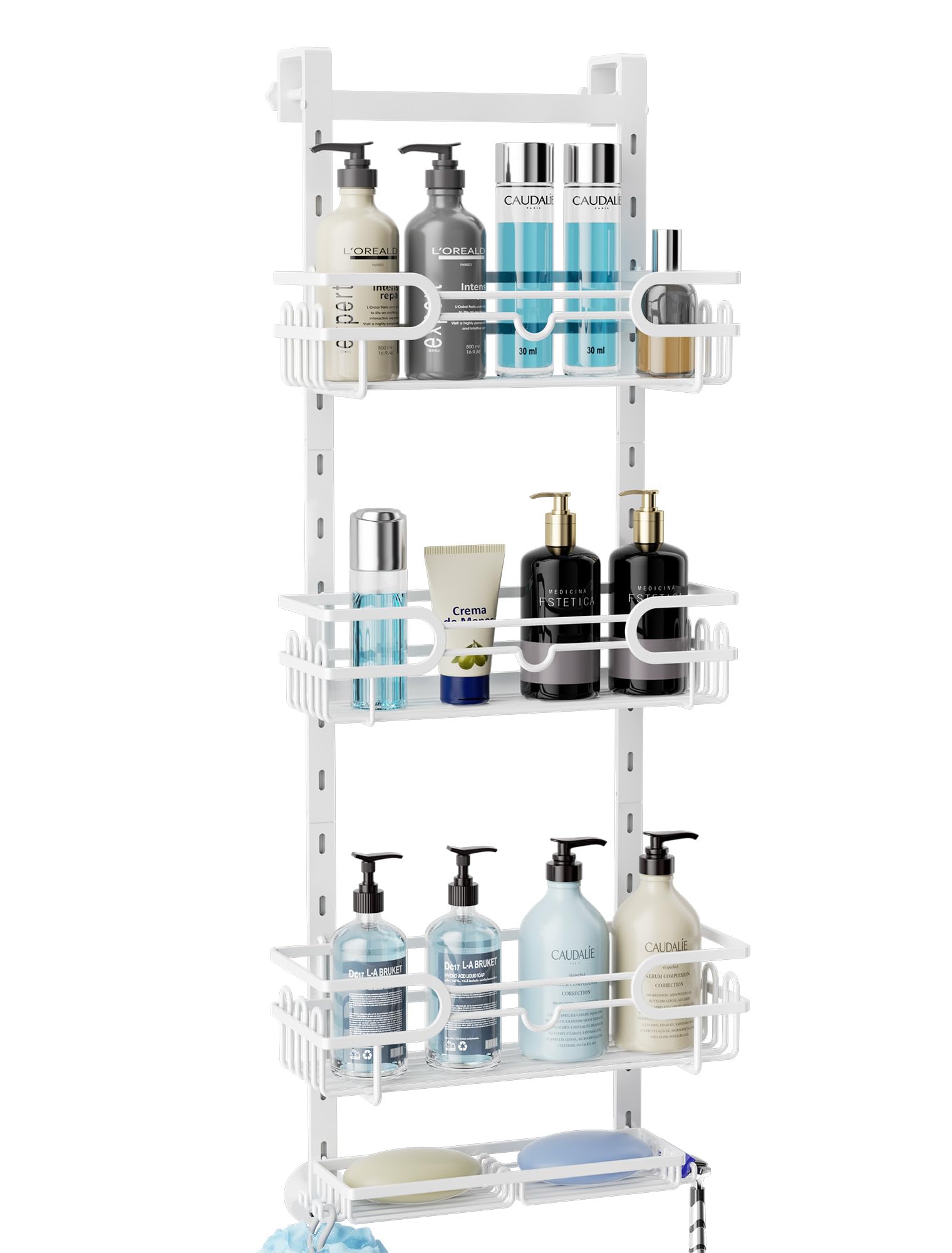 HapiRm Over The Door Shower Caddy, with 2 Soap Holders, 4 Tier Adjustable Hanging Shower Caddy Bathroom Shelf with 22 Hooks