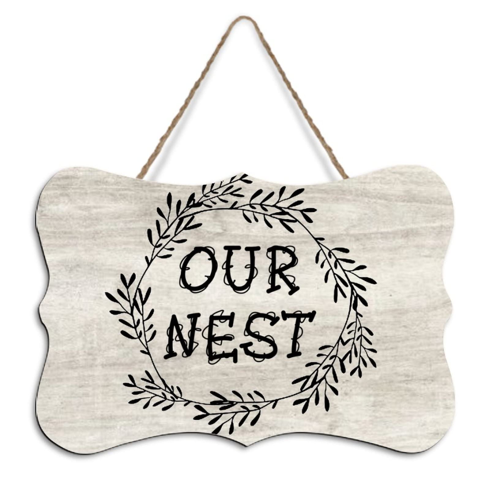 Yelolyio Rustic Hanging Wood Sign Our Nest Our Nest Our Nest Wooden Plaque Sign Home Wall Art Decor For Living Room Bedroom Farmhouse Office 8"X10"