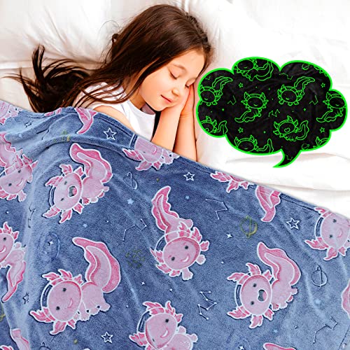 Image of GEULAY Twin Size Axolotl Blanket for Bed & Couch, Cute Cozy Home Room Decor for Kids Teen Girls, Soft Salamander Twin Fleece Throw Blanket for Birthday All Season Decor 60x80inch