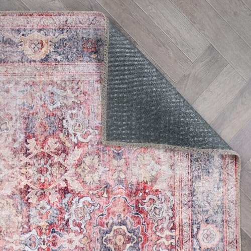 Rugshop Vintage Bordered Machine Washable Non Slip Area Rug Ideal for Living Room, Bedroom,Kitchen,Entryway,Dining Room,Office 2'6" x 7' Red